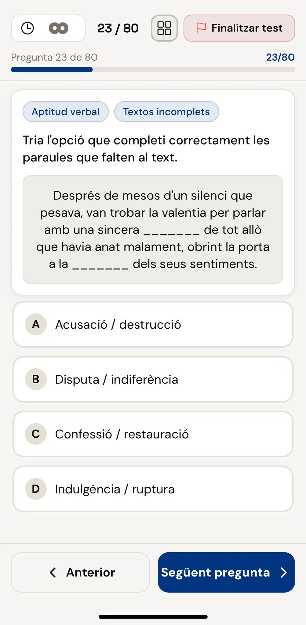 Aptitud verbal: textos incomplets