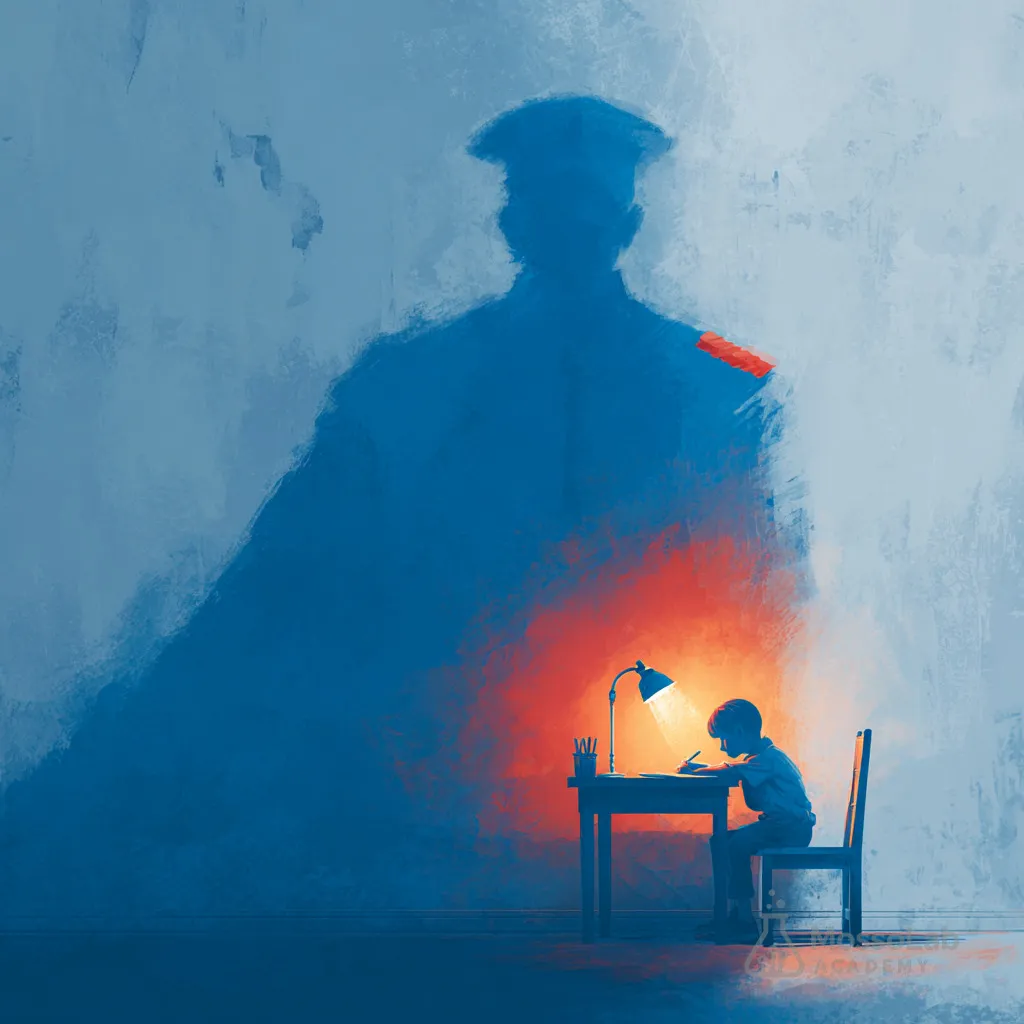 Estudiant amb l'ombra d'un Mosso d'Esquadra